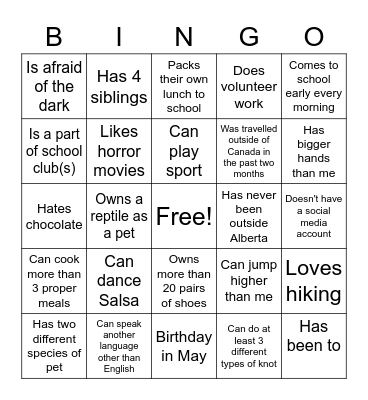Icebreaker Bingo Card