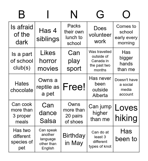 Icebreaker Bingo Card