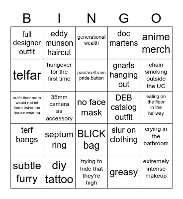 New School Week 1 Bingo Card