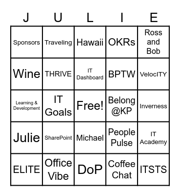 Julie's Retirement Bingo Card