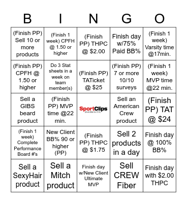 Sport Clips AZ132/AZ142 Bingo Card