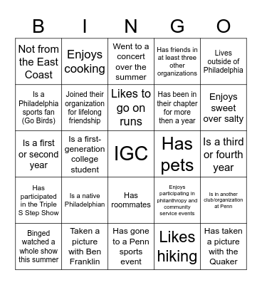 IGC Ice Breaker Bingo Card