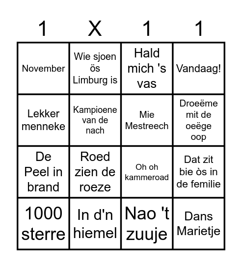 De Vasteloavendbingo Card