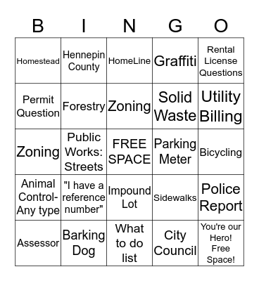 311 Customer Service Week Bingo Card