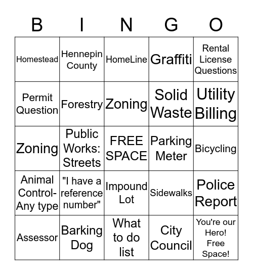 311 Customer Service Week Bingo Card