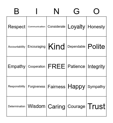 Character Bingo Card