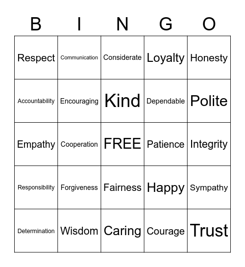 Character Bingo Card