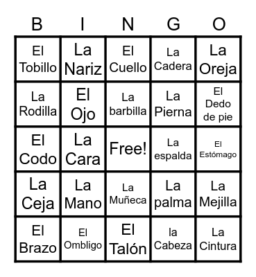 El Cuerpo Bingo Card