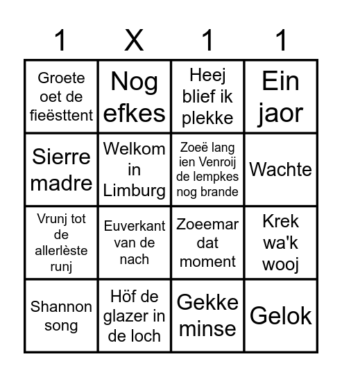 De Vasteloavendbingo Card