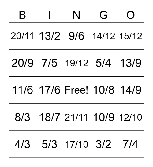 CONVERTING MIXED NUMBERS TO IMPROPER FRACTIONS Bingo Card