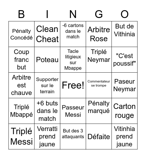 PSG Galtier Bingo Card