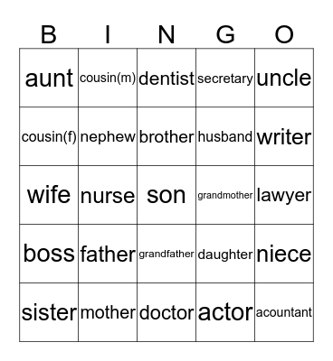 Unit 1 Vocabluary Bingo Card