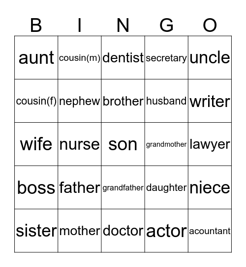Unit 1 Vocabluary Bingo Card