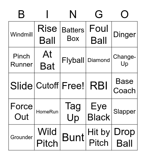 SOFTBALL! Bingo Card