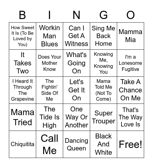 Top Hits of the 70's Bingo Card