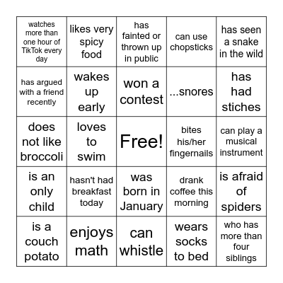 Find someone who Bingo Card