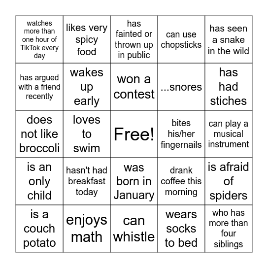 Find someone who Bingo Card