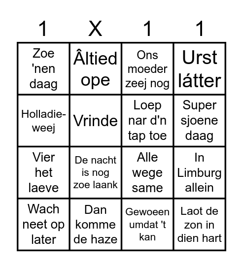 De Vasteloavendbingo Card