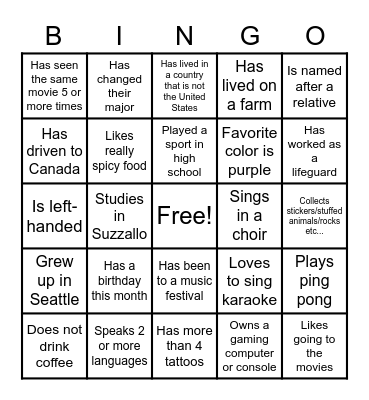 Icebreaker Bingo: Find someone who... Bingo Card