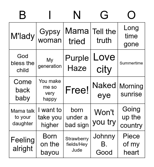 Woodstock 69 Bingo Card