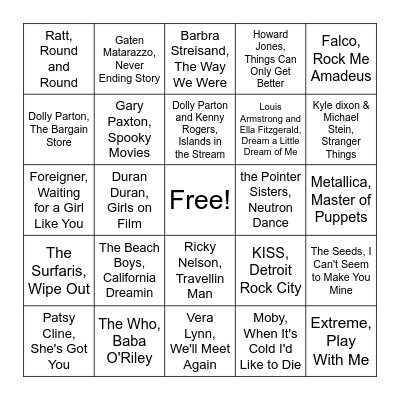 Stranger Things Soundtrack Bingo Card