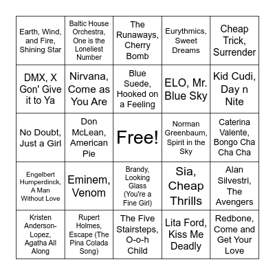 Marvel Movie Sountracks Bingo Card