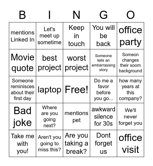 Farwell Bingo Card