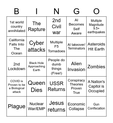 Apocalypse Bingo Card