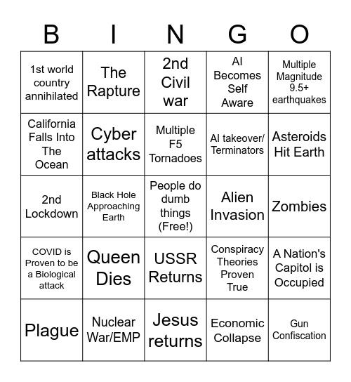 Apocalypse Bingo Card