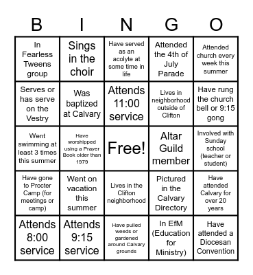 (Re)Connect at Calvary BINGO! Bingo Card