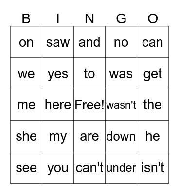 SIPPS sight words Bingo Card