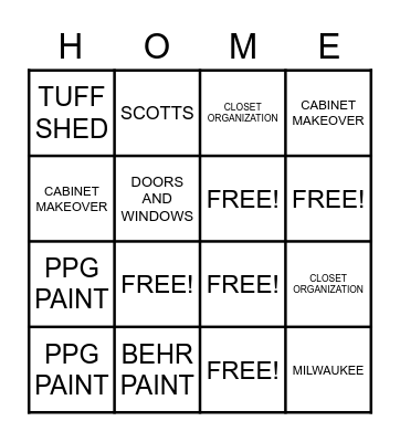 WOODHAVEN HOME DEPOT HOME SHOW Bingo Card