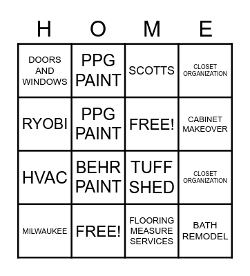 WOODHAVEN HOME DEPOT HOME SHOW Bingo Card