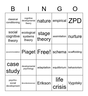 EDU 182 Chapter 1 Bingo Card