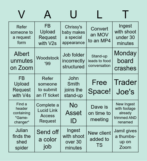 Vault Bingo Card