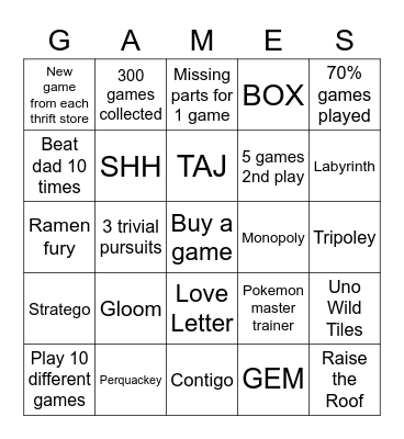 Games Bingo Card