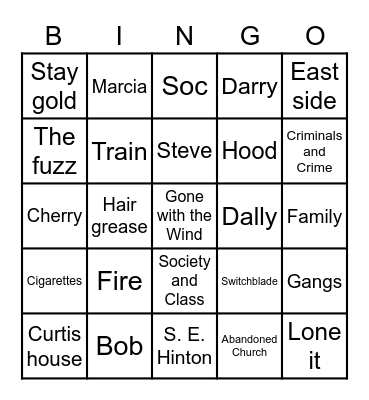 The Outsiders Bingo Card
