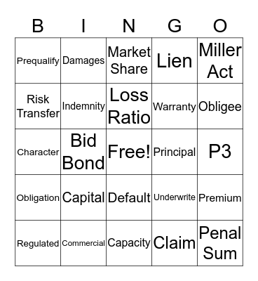 Surety Bingo Card