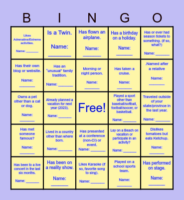 BINGO ICEBREAKER CARD Bingo Card