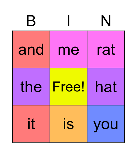 Sight Words 1 & 2 Bingo Card