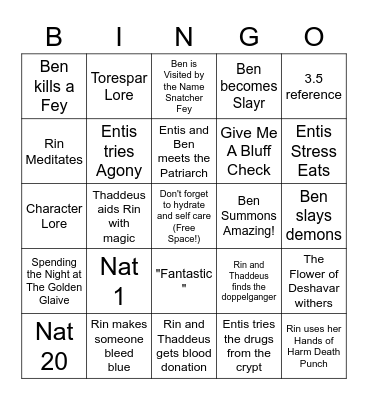 Torespar Western Reach dnd "Punches and the Patriarch" Bingo Card