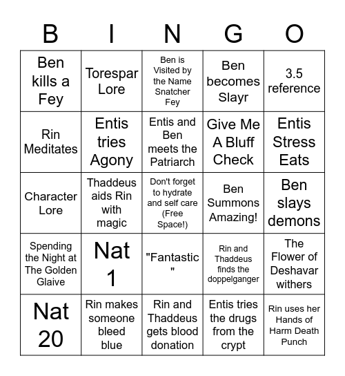 Torespar Western Reach dnd "Punches and the Patriarch" Bingo Card