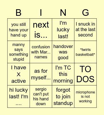 Standup Bingo Card