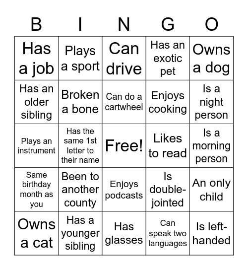 INST-150 Bingo! Bingo Card