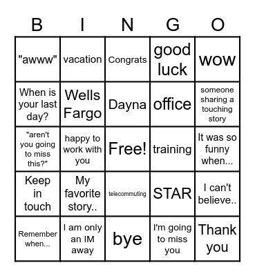 Dayna's Farewell Party Bingo Card