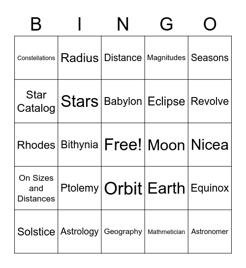 HIPPARCHUS LISTENING Bingo Card