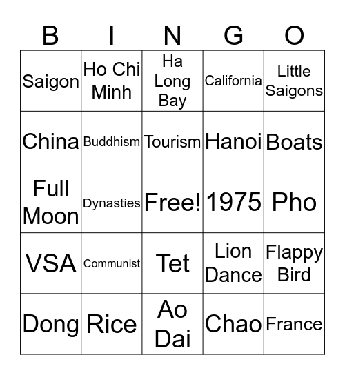 Vietnamese Bingo! Bingo Card