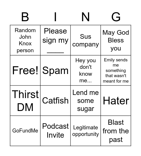 Instagram Bingo Card