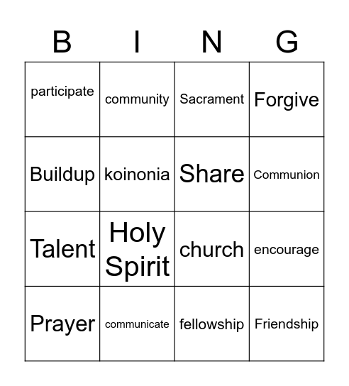 koinonia Bingo Card