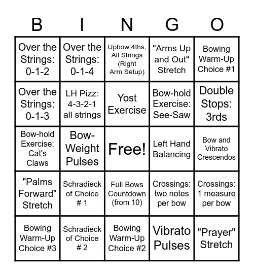 ELLC1 Warm-Ups Bingo Card